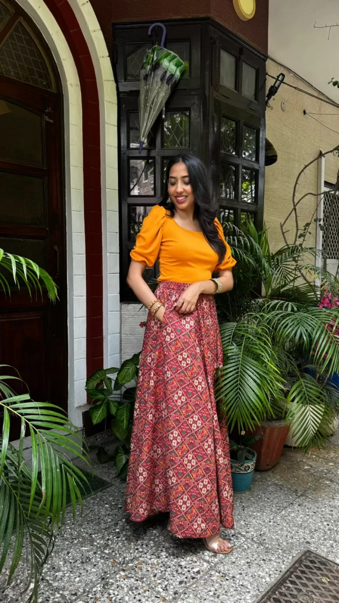 Noor Flared Cotton Skirt - Red Maroon (Premium Collection)