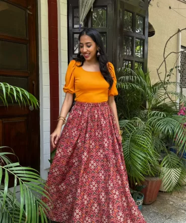 Noor Flared Cotton Skirt – Red Maroon (Premium Collection)