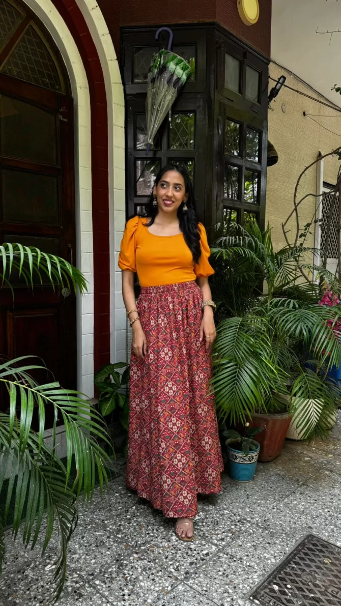 Noor Flared Cotton Skirt - Red Maroon (Premium Collection)
