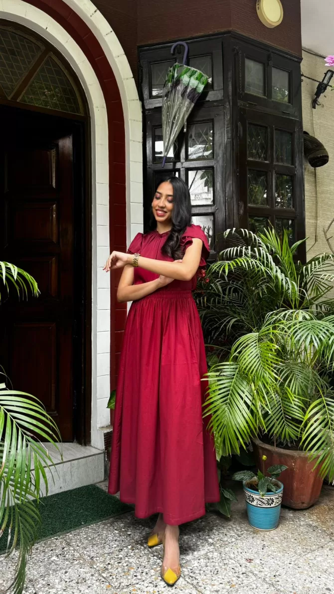 Babe Solid Cotton Skirt -  Maroon (Premium Collection)
