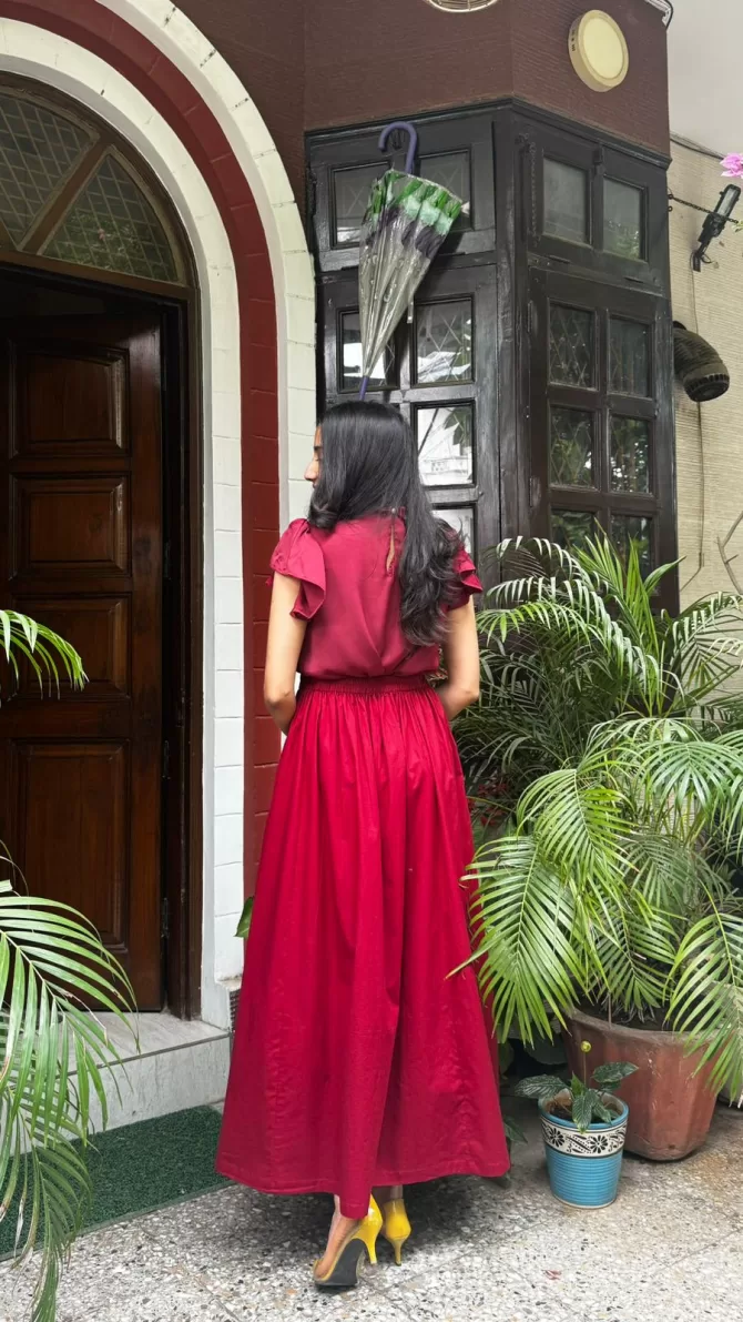 Babe Solid Cotton Skirt -  Maroon (Premium Collection)