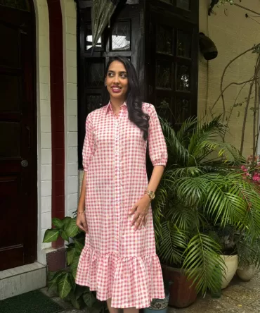 Spring Collared Cotton Dress – Red (Premium Collection)