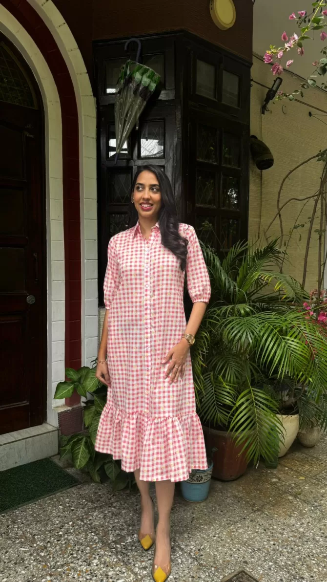 Spring Collared Cotton Dress - Red (Premium Collection)