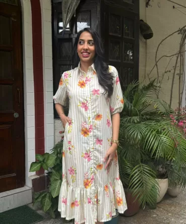 Spring Collared Cotton Dress – Light Green (Premium Collection) 2