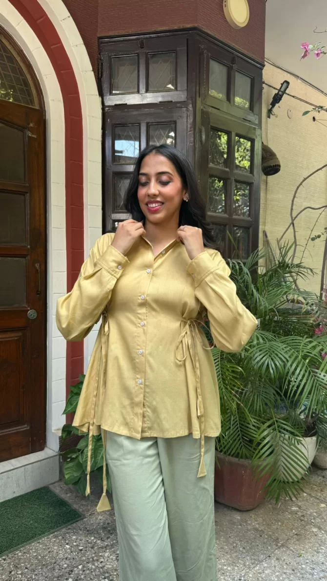 Everyday Charm Tie Up Shirt - Beige (Premium Collection)