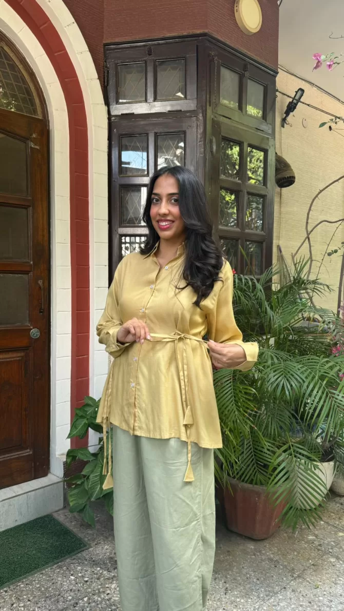 Everyday Charm Tie Up Shirt - Beige (Premium Collection)