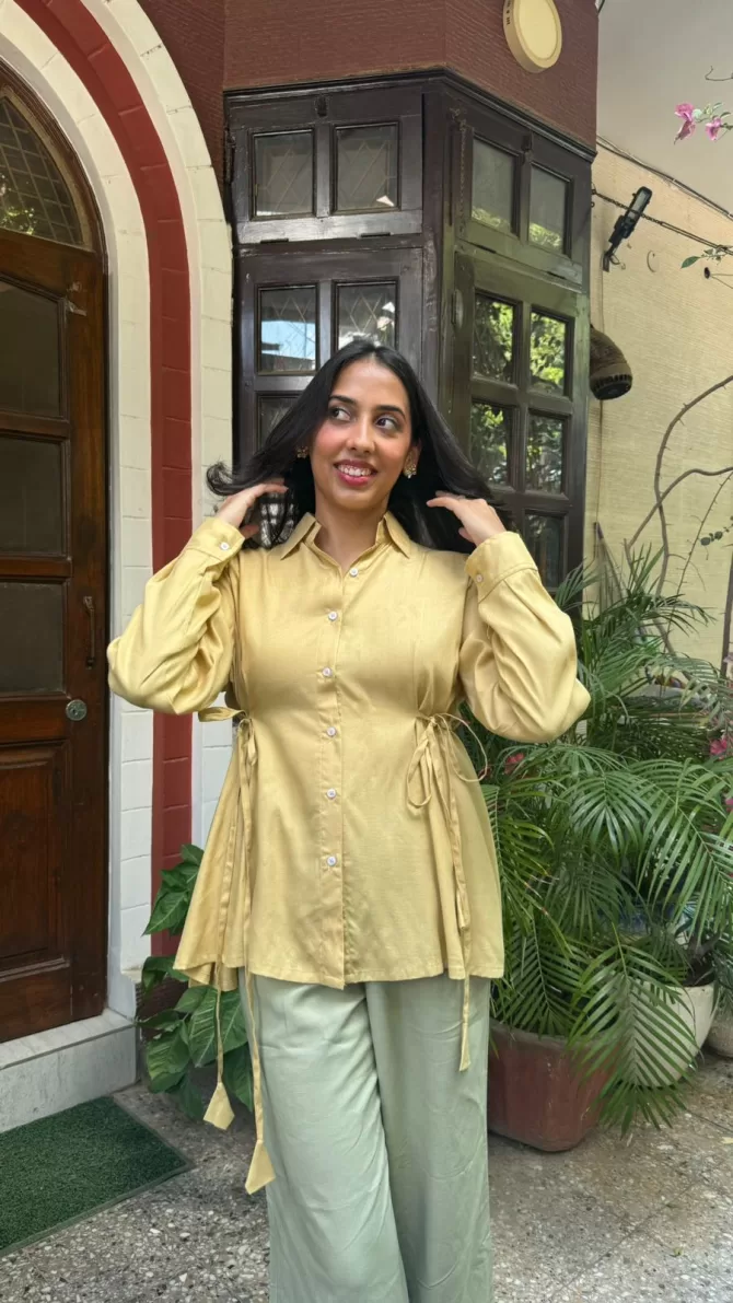 Everyday Charm Tie Up Shirt - Beige (Premium Collection)