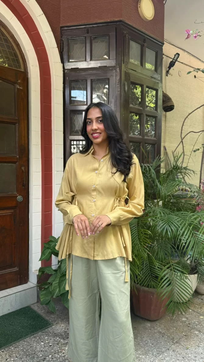 Everyday Charm Tie Up Shirt - Beige (Premium Collection)