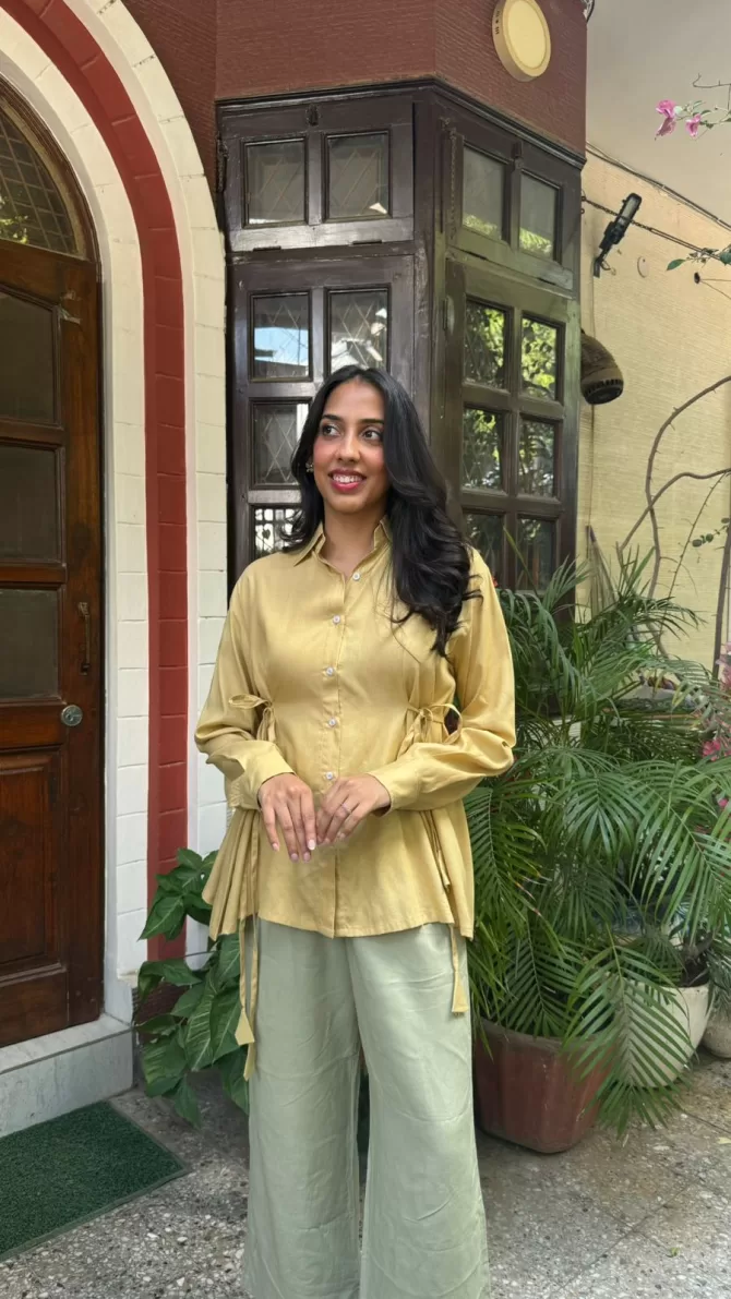 Everyday Charm Tie Up Shirt - Beige (Premium Collection)