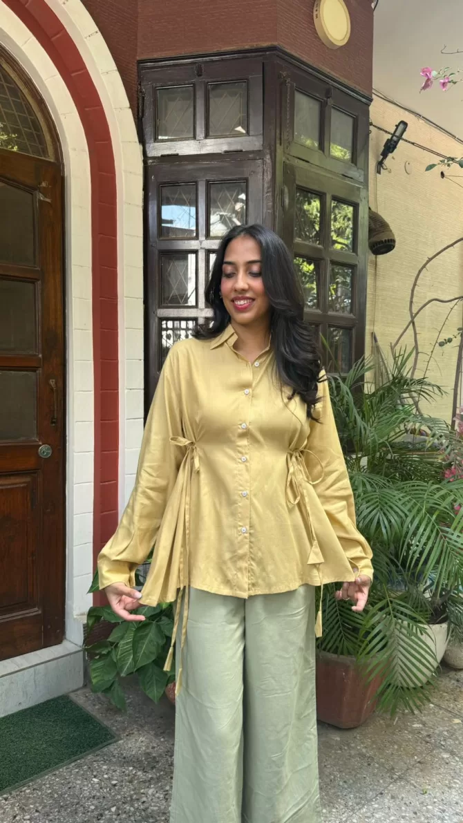 Everyday Charm Tie Up Shirt - Beige (Premium Collection)
