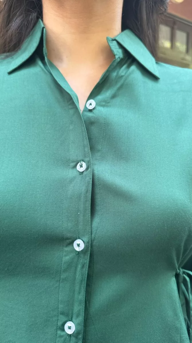 Everyday Charm Tie Up Shirt - Green (Premium Collection)