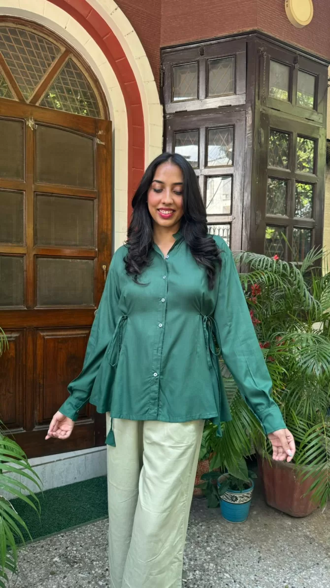 Everyday Charm Tie Up Shirt - Green (Premium Collection)