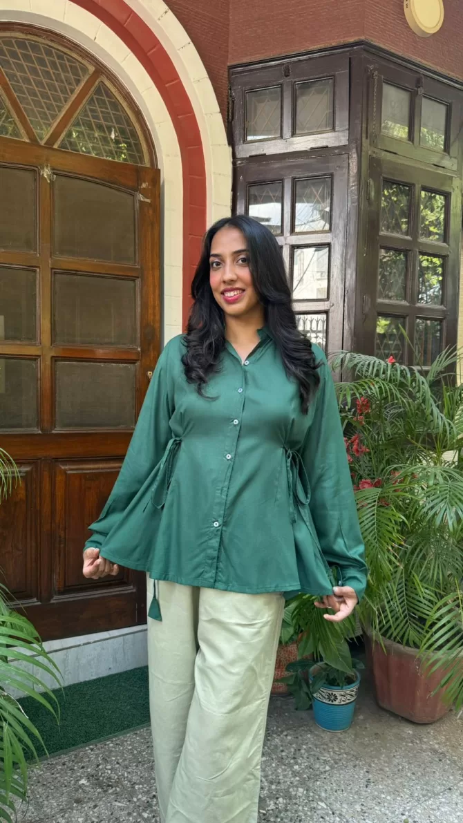 Everyday Charm Tie Up Shirt - Green (Premium Collection)