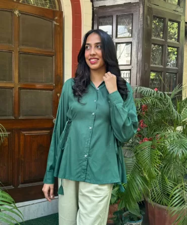 Everyday Charm Tie Up Shirt – Green (Premium Collection) 2