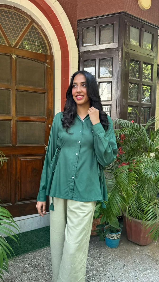 Everyday Charm Tie Up Shirt - Green (Premium Collection)