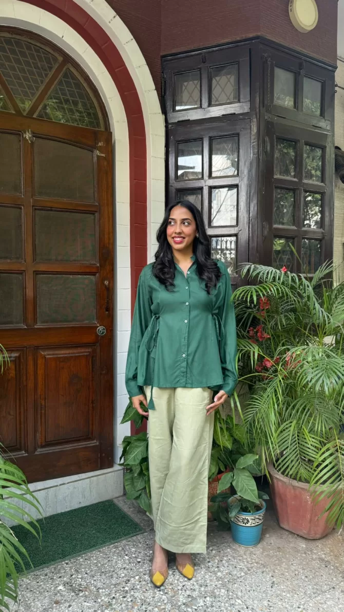 Everyday Charm Tie Up Shirt - Green (Premium Collection)