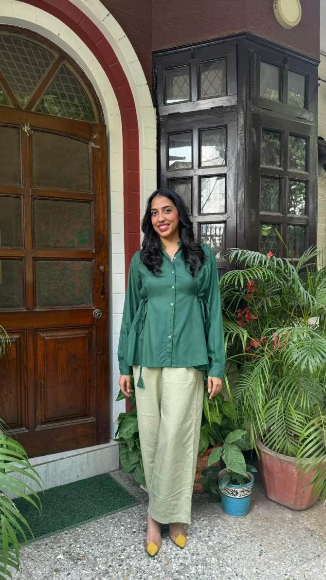 Everyday Charm Tie Up Shirt - Green (Premium Collection)