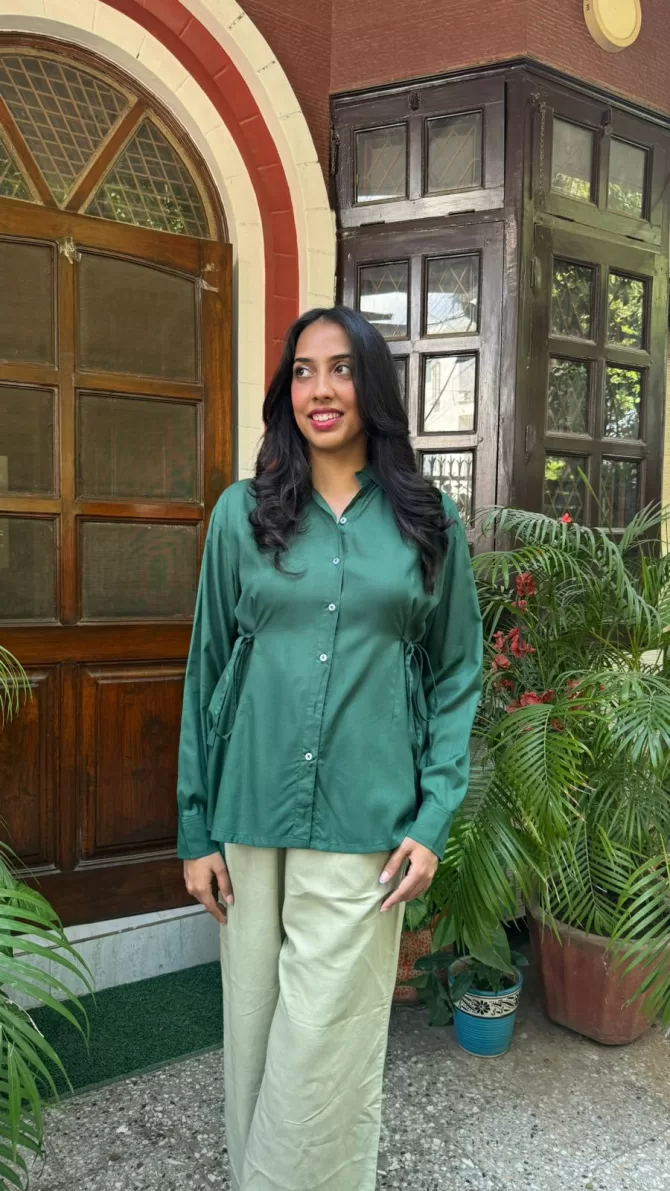 Everyday Charm Tie Up Shirt - Green (Premium Collection)