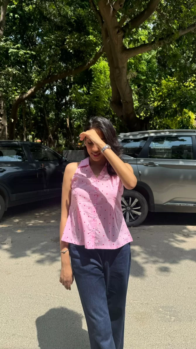 Wild Flower Cotton Shirt (Sleeveless) - Pink (Premium Collection)