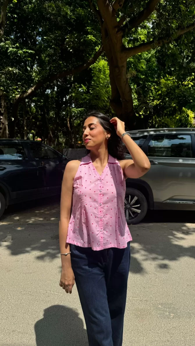 Wild Flower Cotton Shirt (Sleeveless) - Pink (Premium Collection)