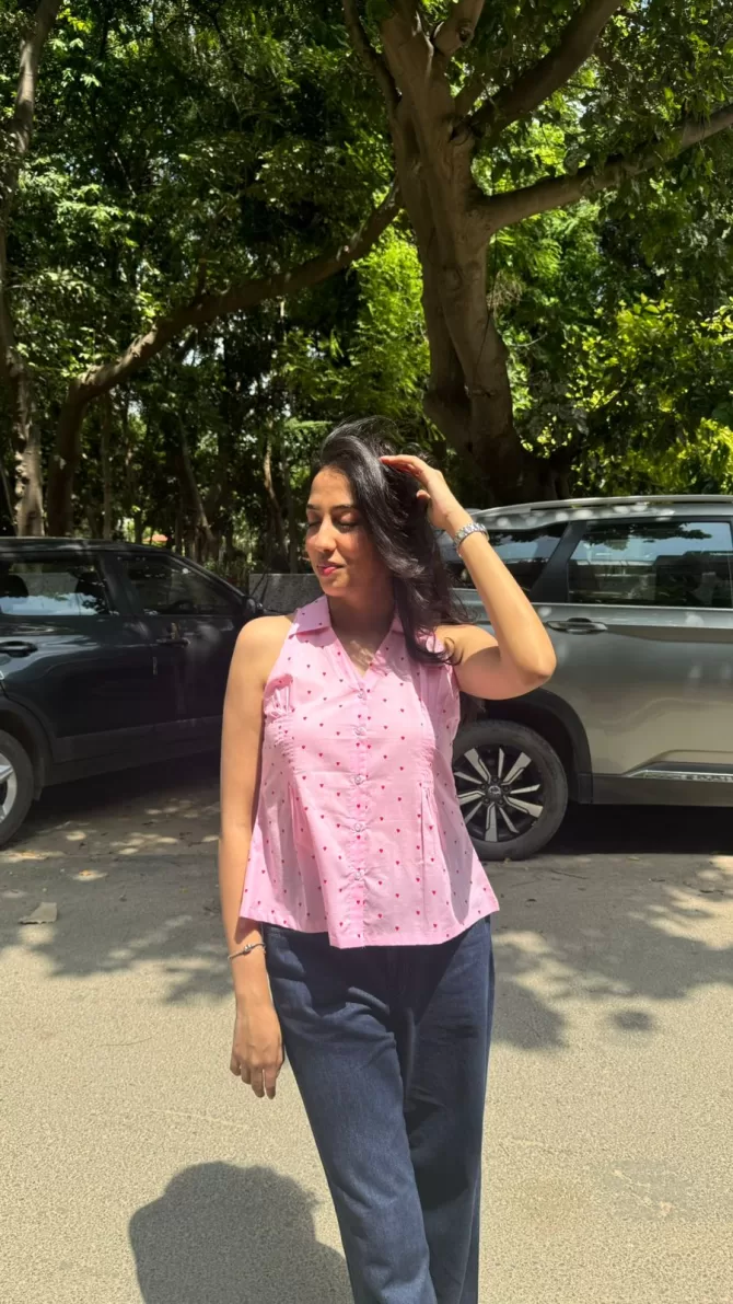 Wild Flower Cotton Shirt (Sleeveless) - Pink (Premium Collection)