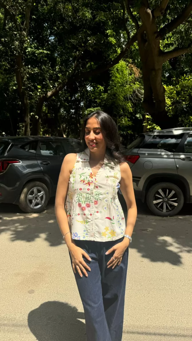 Wild Flower Cotton Shirt (Sleeveless) - White (Premium Collection)