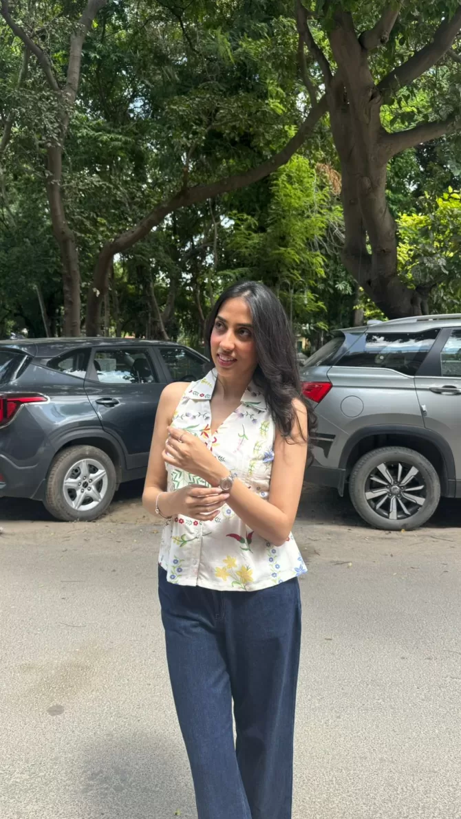 Wild Flower Cotton Shirt (Sleeveless) - White (Premium Collection)