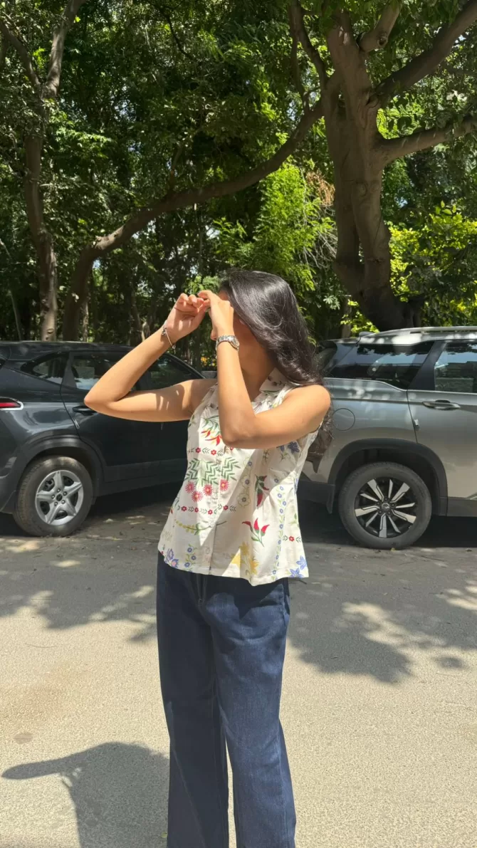 Wild Flower Cotton Shirt (Sleeveless) - White (Premium Collection)
