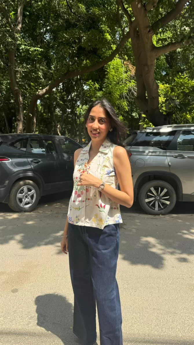 Wild Flower Cotton Shirt (Sleeveless) - White (Premium Collection)